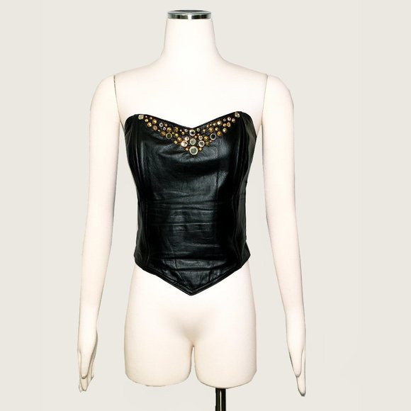 Ardens Tops - Ardens Pleather Jeweled Bustier